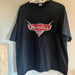 Gildan Black Tee with Red Marlins Crest graphic shirt